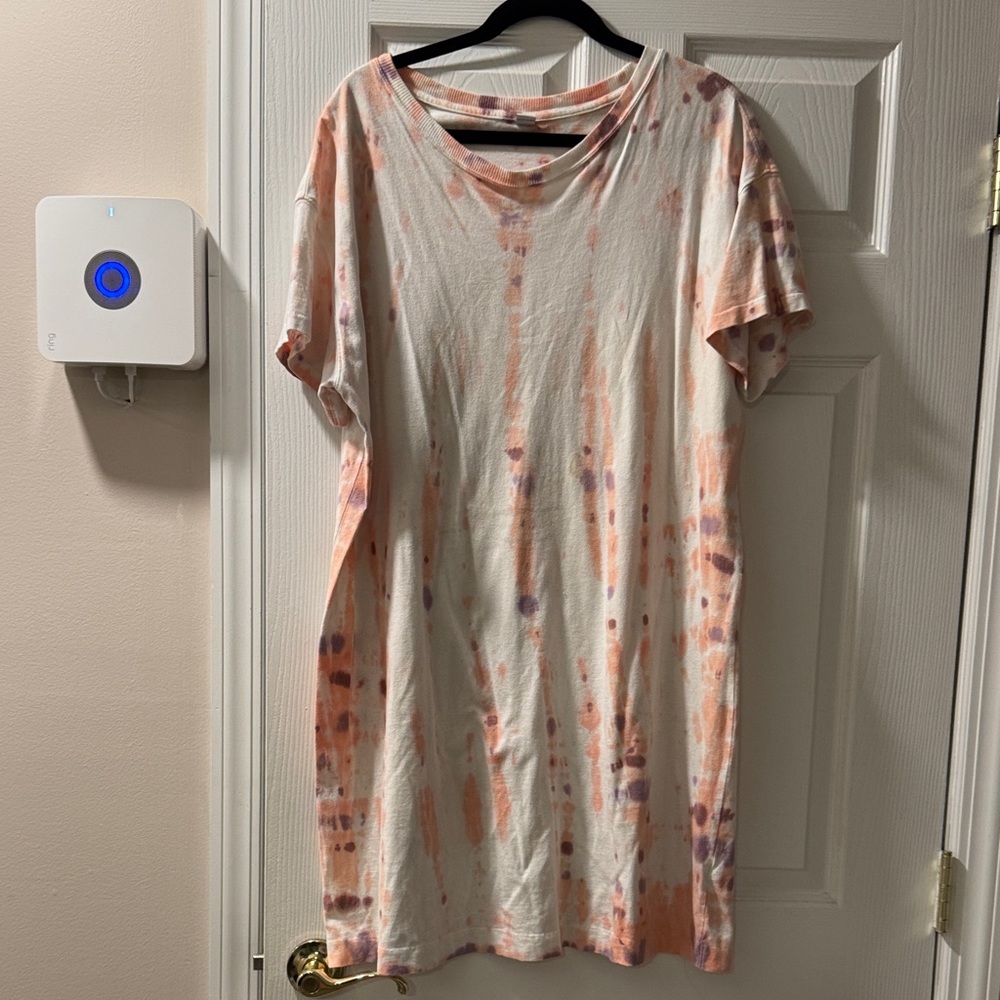 Old Navy Cream Tie-Dye Midi Dress with Peach and Lavender Spots
